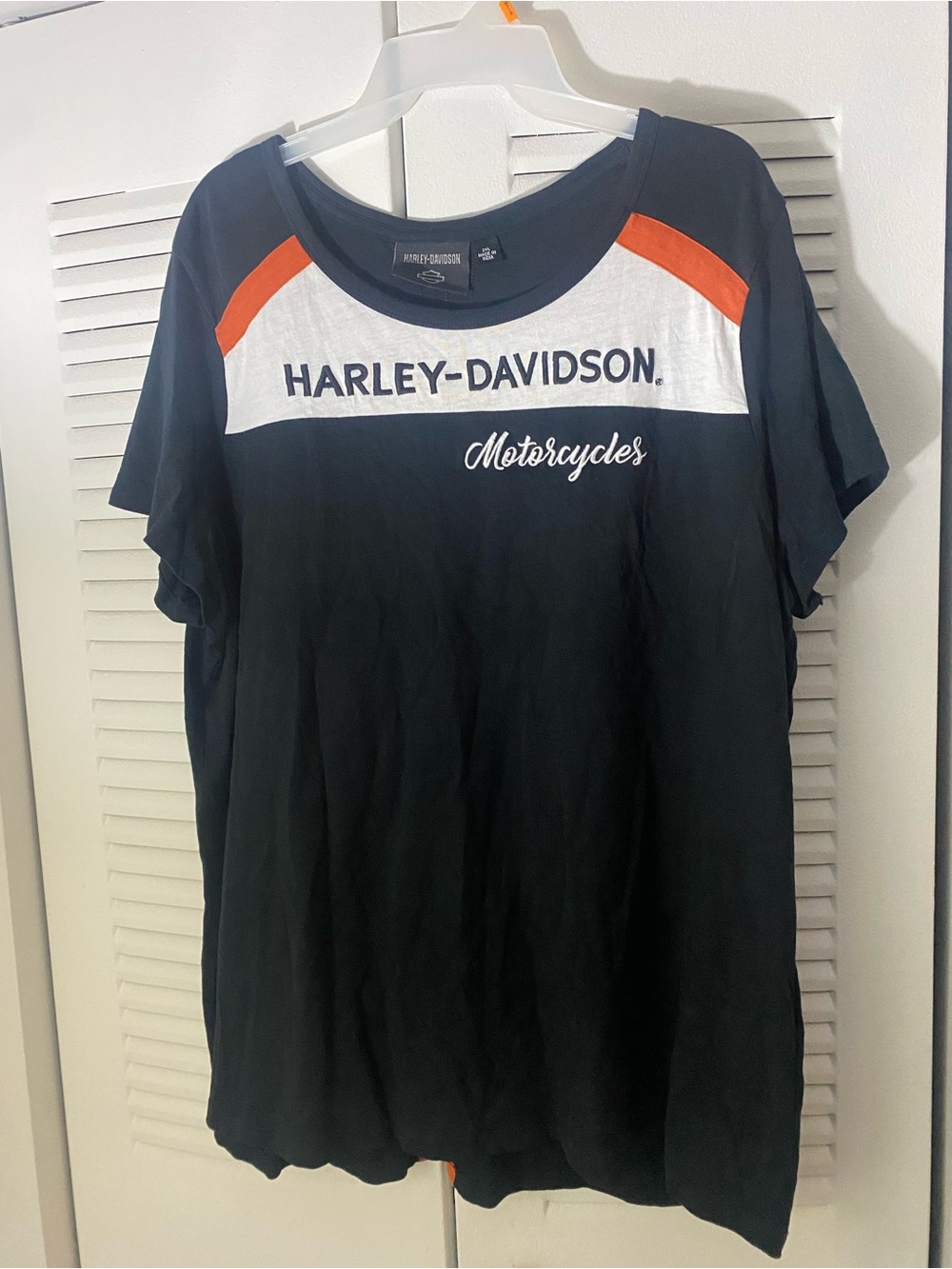 Harley-Davidson Black and White Logo Tee with Navy Accents